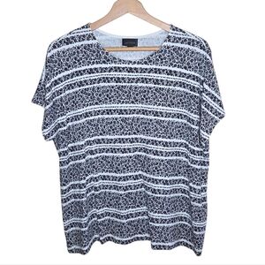 J. Jill | Wearever Black & White Floral Striped Short Sleeve Tee Size Large